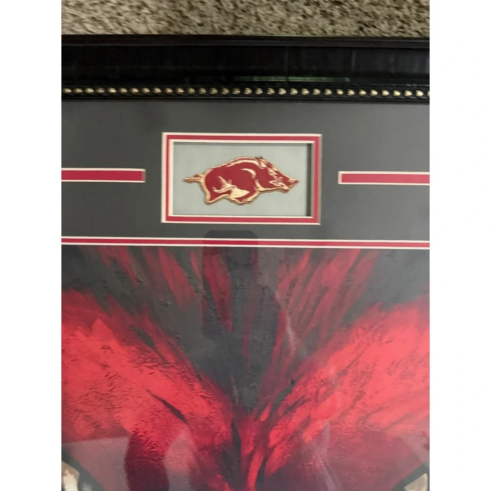 Arkansas Razorbacks Framed Wall Art Red Boar Hog Fan Cave Decor 31x26